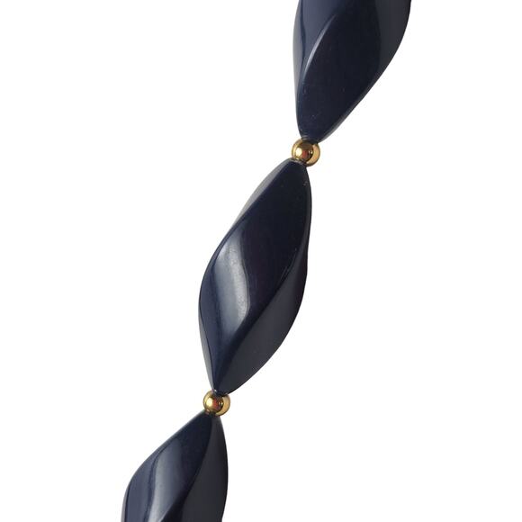 Vintage Trifari Navy Blue Twisted Bead Necklace 24" Gold Clasp - Picture 8 of 9